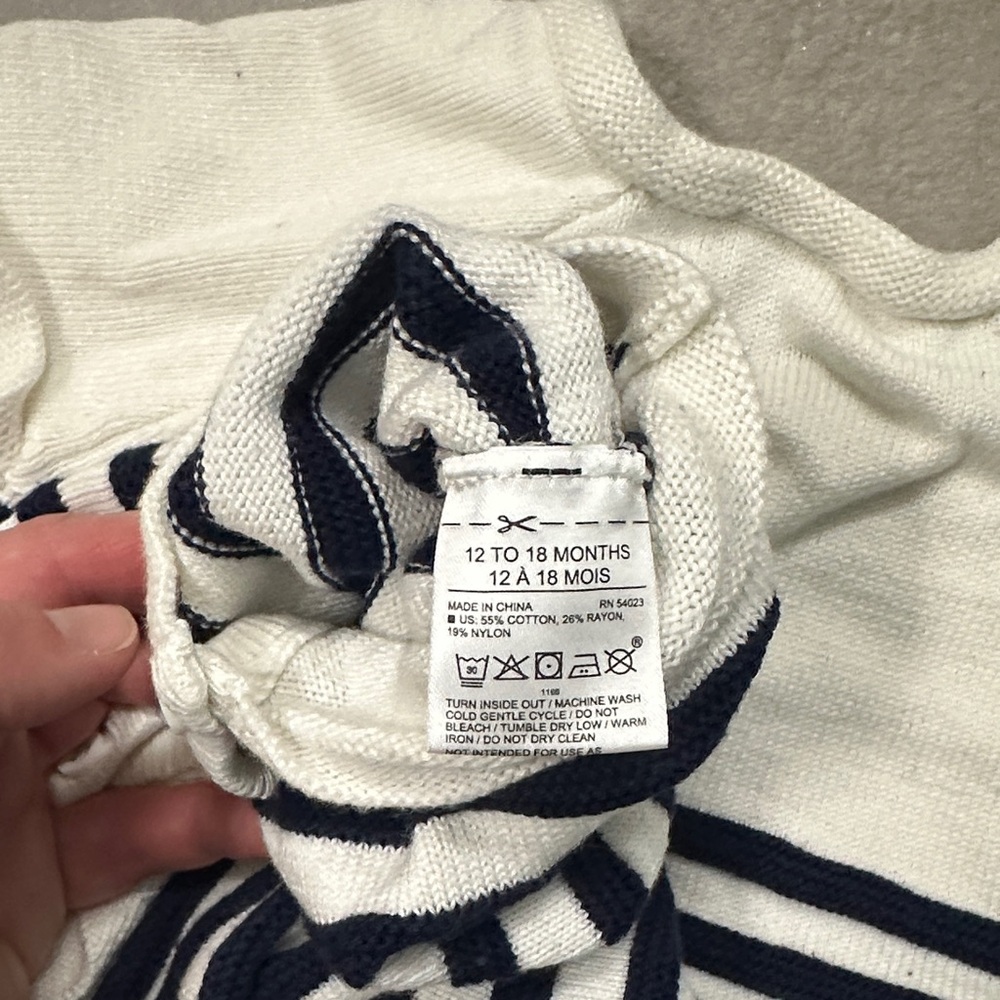 Janie and Jack White Striped Knit Romper with Navy Buttons - Picture 15 of 16